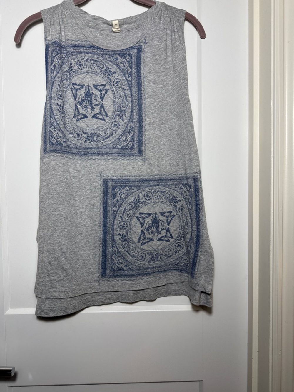 Tiny Gray Sleeveless Tank with Blue Bandana Print